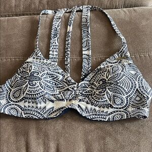 Roxy Blue and White Patterned Bikini Top